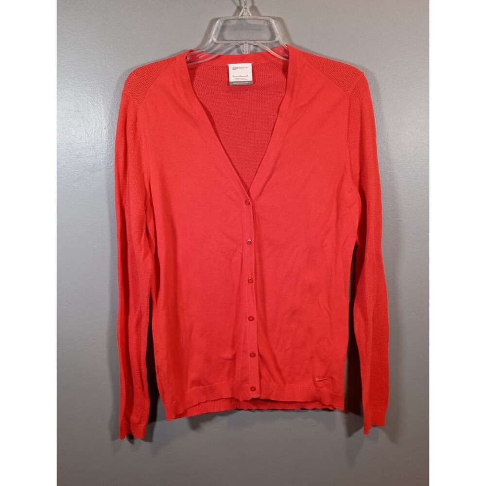 Nike Golf Button Neon Orange Cardigan Sweater Mesh Back Womens Size Medium